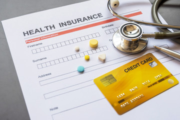 Health insurance form with model and policy document