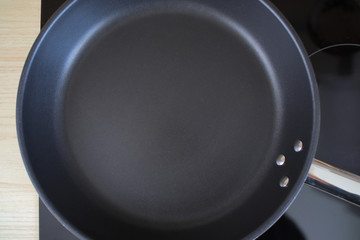 Empty hot pan staying on cooking surface