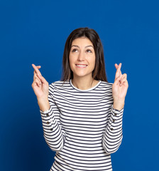 Brunette young woman wearing a striped T-shirt