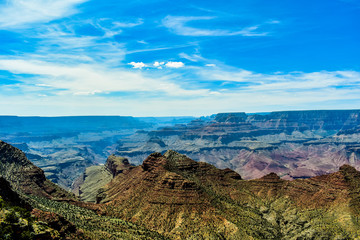 Scenic View of Grand Canyon National Park USA with Blue Skies and Clouds