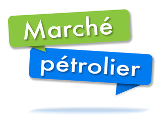 Oil market in colored speech bubbles and french language