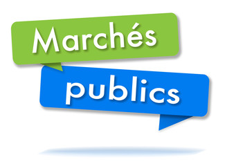 Public markets in colored speech bubbles and french language