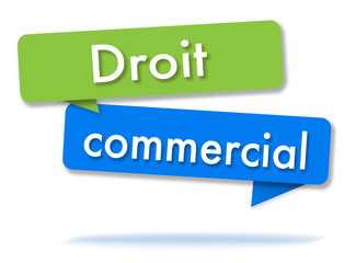 Trade law in colored speech bubbles and french language