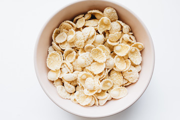 Closeup of a bowl with corn flakes 