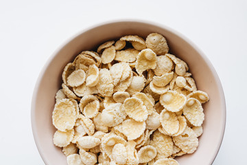 Closeup of a bowl with corn flakes 