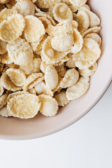 Closeup of a bowl with corn flakes 