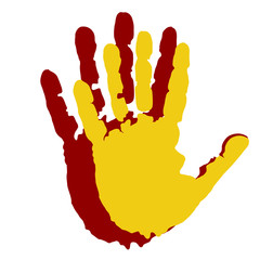 Hand of parent and child. Hand prints. April 2 World Autism Awareness Day. Simple vector illustration.