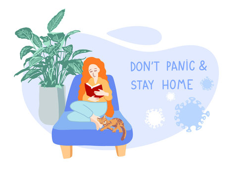 Don't Panic & Stay Home - Coronavirus Quarantine Motivational Phrase, Covid 19