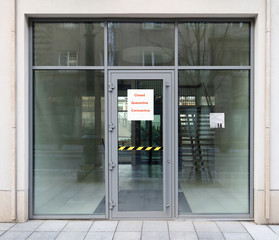Fototapeta na wymiar Closed quarantine due to coronavirus empty European city office
