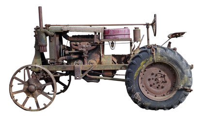 Fototapeta na wymiar Rusty retro small rural no name tractor isolated