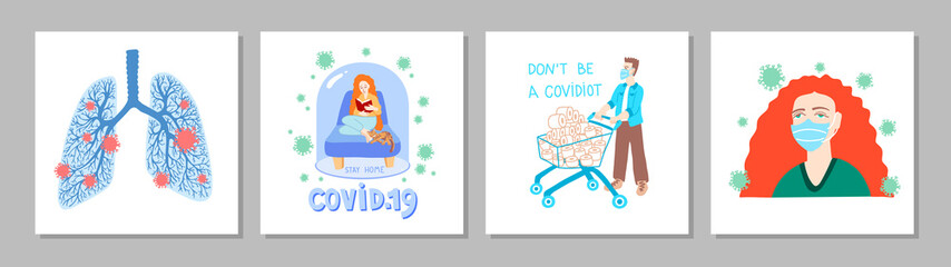 set of covid 19 hand drawing symbols, coronavirus quarantine object and people, china pathogen respiratory influenza covid virus cells