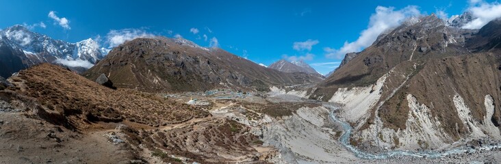 Fototapeta na wymiar Panoramic view of Mount Everest, Lhotse, Ccho Oyu and Makalu from Gokyo Ri - Khumbu valley, sagarmatha national park - Nepalese Himalayas