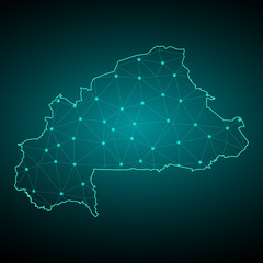 Map of Burkina Faso from Polygonal wire frame low poly mesh, contours network line, luminous space stars, design sphere, dot and structure. Vector Illustration EPS10. - Vector