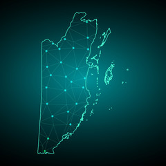 Map of Belize from Polygonal wire frame low poly mesh, contours network line, luminous space stars, design sphere, dot and structure. Vector Illustration EPS10. - Vector