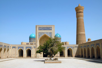 Inside of Kalon Mosque (inner yard of the mosque and Kalon Minaret). Po-i-Kalyan Complex, Bukhara, Uzbekistan.