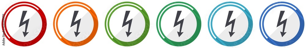 Poster Bolt icon set, flat design vector illustration in 6 colors options for webdesign and mobile applications