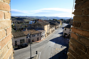 Corinaldo (AN), Italy - January 1, 2019: View from outside wall in Corinaldo village , Corinaldo,...