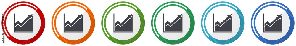 Poster Histogram icon set, flat design vector illustration in 6 colors options for webdesign and mobile applications