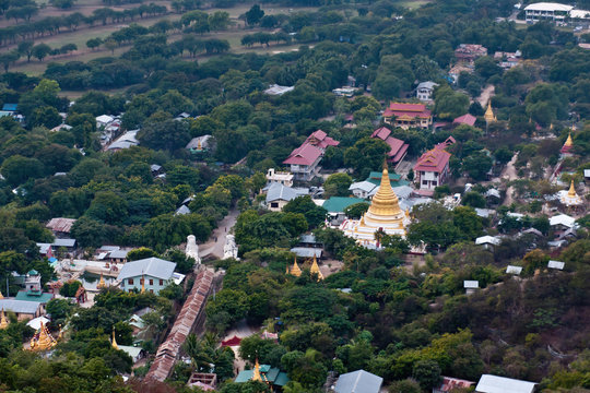 Su Taung Pyae Pagoda, Hsay Dan Taung Monastery, and the main entrance to the Mandalay Hill as viewed from the hill top, Myanmar