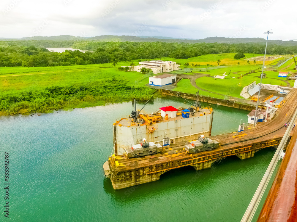 Wall mural View of Panama Canal from cruise ship