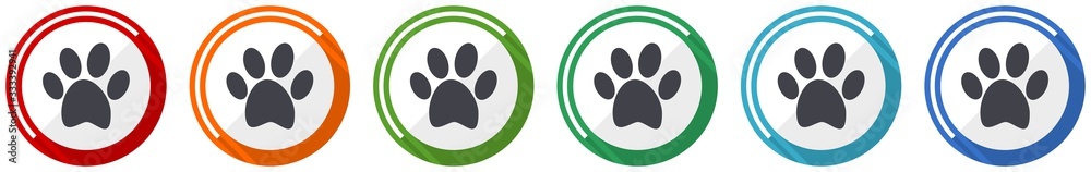 Aufkleber foot icon set, flat design vector illustration in 6 colors options for webdesign and mobile applicat