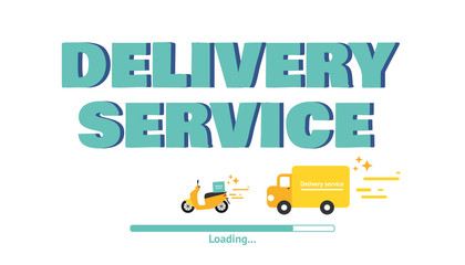 Delivery service by scooter. Delivery service by truck. Flat Delivery service. Delivery service in vector.
