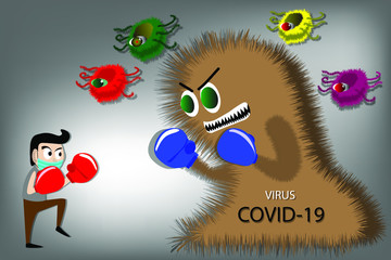 Cartoon design with man and corona-virus