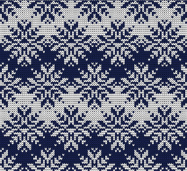 Winter knitted seamless pattern snowflakes