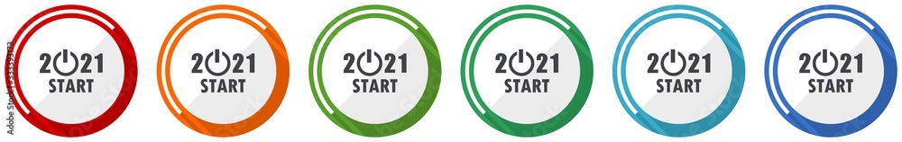 Poster New year 2021 icon set, flat design vector illustration in 6 colors options for webdesign and mobile applications