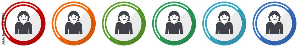 Poster Call center icon set, flat design vector illustration in 6 colors options for webdesign and mobile applications