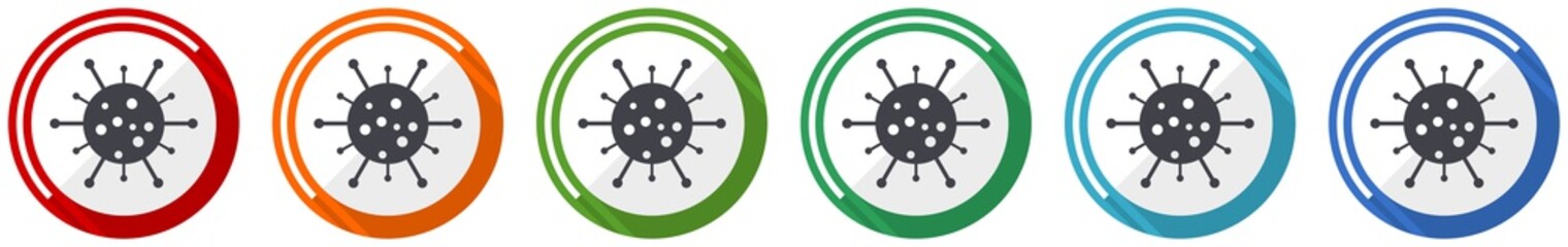 Obraz premium Virus icon set, bacteria, pathogen, infection flat design vector illustration in 6 colors options for webdesign and mobile applications