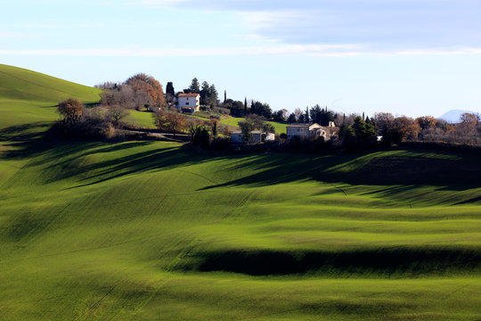 Corinaldo (AN), Italy - January 1, 2019: The landscape near Corinaldo village, Corinaldo, Ancona, Marche, Italy