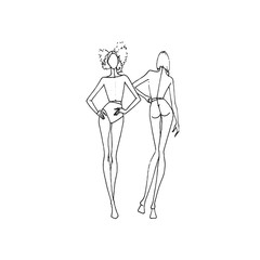 Fototapeta na wymiar Fashion Model Posing, fashion girl line draw sketch