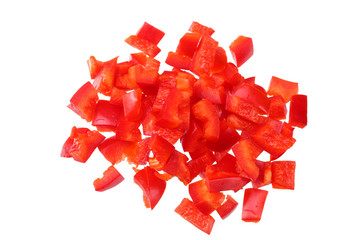 pieces of red sweet bell pepper isolated on white background. top view