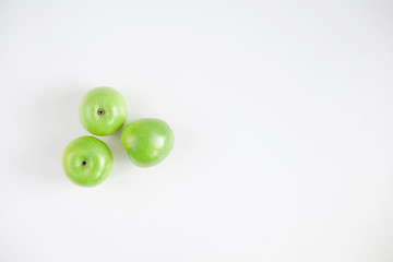 Top view of fresh green apple isolated on white background.