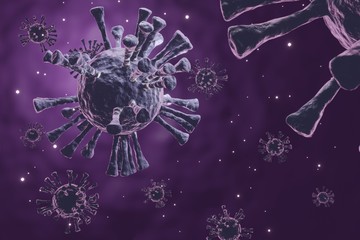 Chinese coronavirus COVID-19 cell under the microscope. Pandemic medical health risk concept with disease cell. 3d illustration.