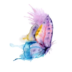 Wanddecoratie Grunge vlinders aquareltekening - vlinder gemaakt van vlekken en spatten  © Toshka