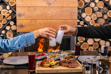 Cheers at the dinner stock photo