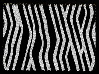 Fluffy zebra skin pattern postage stamp reverse side isolated on black background 
