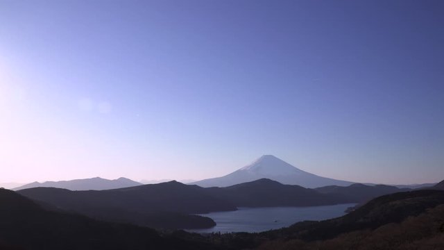 view of lake ashi and mt.fuji from hakone daikanyama mountain.