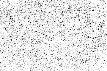 Grunge texture of a surface dotted with dots of different shapes, grit, and dirt. Abstract background, sloppy, uneven, chaotic. Vector illustration. Overlay template.