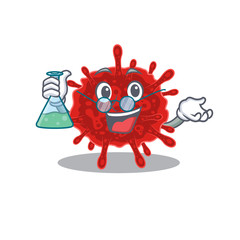 Smart Professor of buldecovirus mascot design holding a glass tube