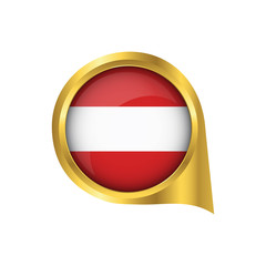 Flag of Austria, location map pin, pointer flag Austria, button gold, Icon country . Vector Illustration EPS10.