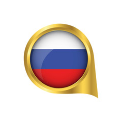 Fototapeta premium Flag of Russia, location map pin, pointer flag Russia, button gold, Icon country . Vector Illustration EPS10.