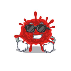 Super cool buldecovirus mascot character wearing black glasses