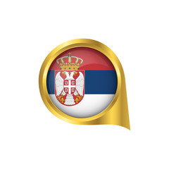 Obraz premium Flag of Serbia, location map pin, pointer flag Serbia, button gold, Icon country . Vector Illustration EPS10.