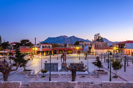 Areopoli Peloponnese, The historical settlement of Mani with the characteristic stone walls and the traditional towers.On the square is situated the monument of Petros Mavromichalis.