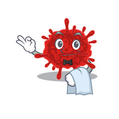 A design of buldecovirus cartoon character working as waiter