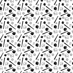 seamless baseball bat, ball, helmet and gloves icon pattern on white background. simple vector design.