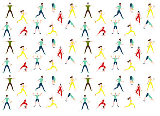 Fototapeta na wymiar sport characters, flat vector pattern with sport women and men